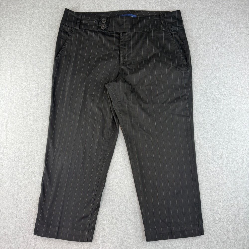 90's Office Siren Pin Stripe Black Capri Low Rise Pants Sz 14 Minimalist Y2K